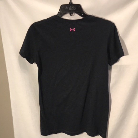 Under Armour ladies size SM/P black with pink lettering T-shirt - Picture 2 of 3